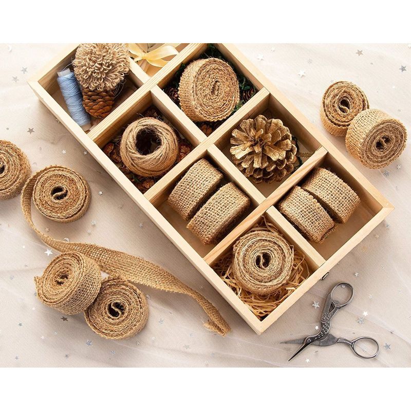 Genie Crafts 12 Pack 1-Inch Brown Burlap Fabric Roll, Ribbon for Arts and Crafts, 2.2 Yards