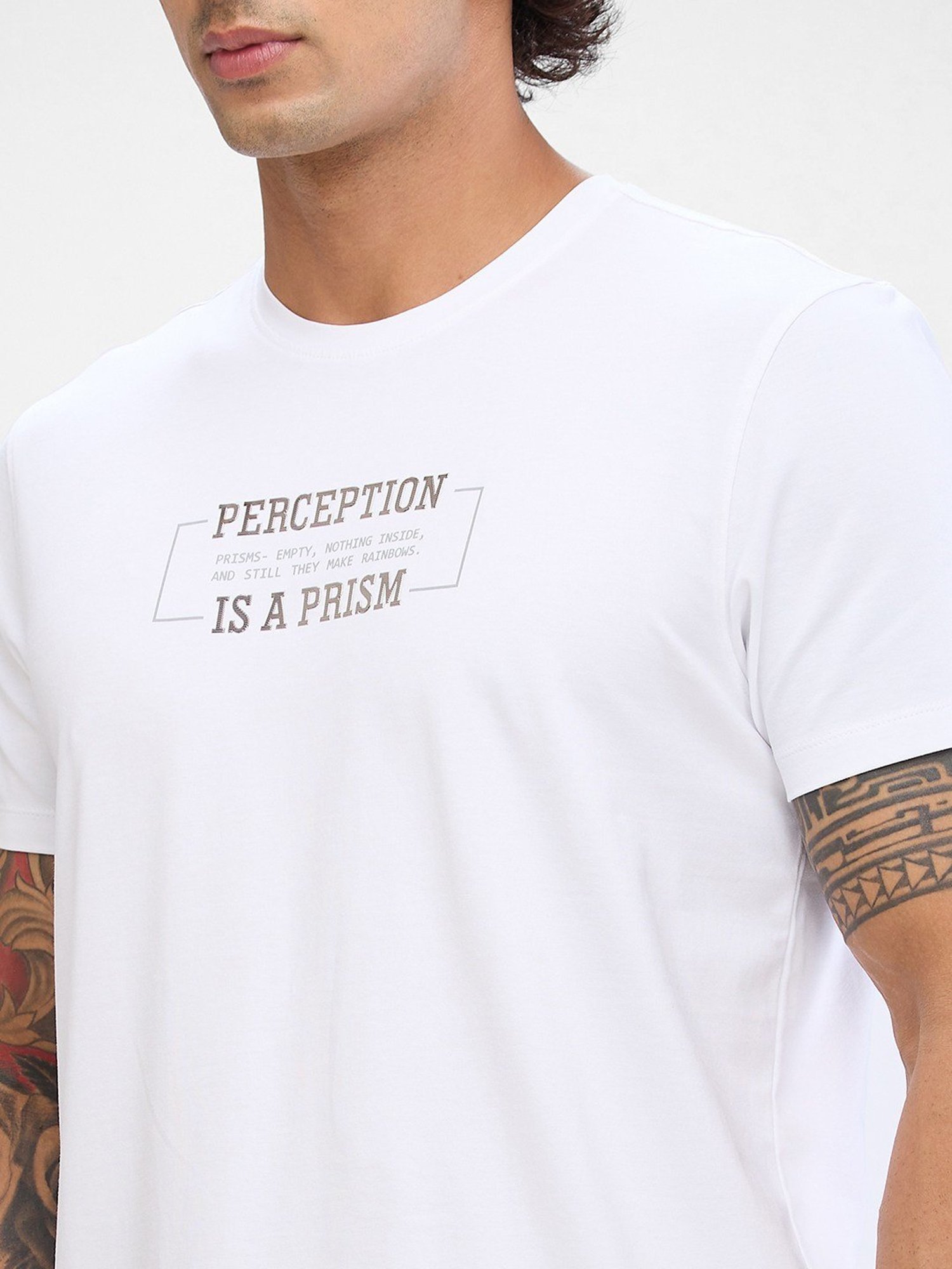 Spykar White Slim Fit Printed T-Shirt