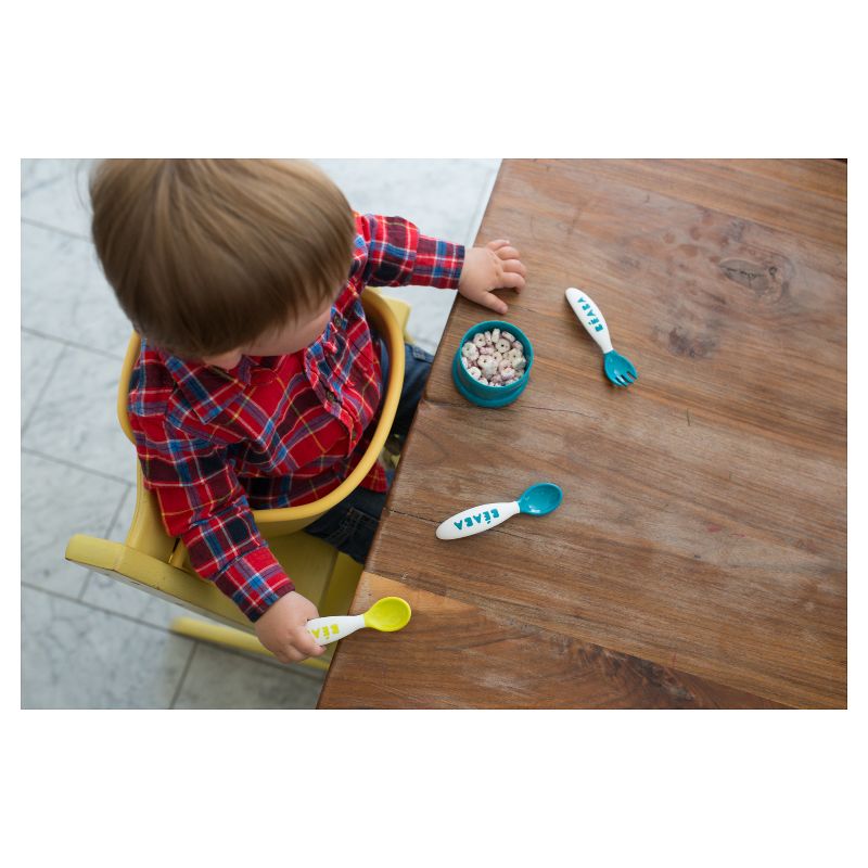 Beaba Baby 2nd Stage Ergonomic Baby Cutlery, Set of 10 (6 Spoons + 4 Forks)