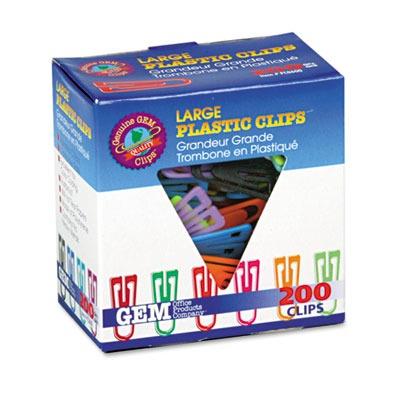 Advantus PC0600 GEM Plastic Paper Clips, Plastic, Large (1-3/8"), Assorted Colors, 200/Box