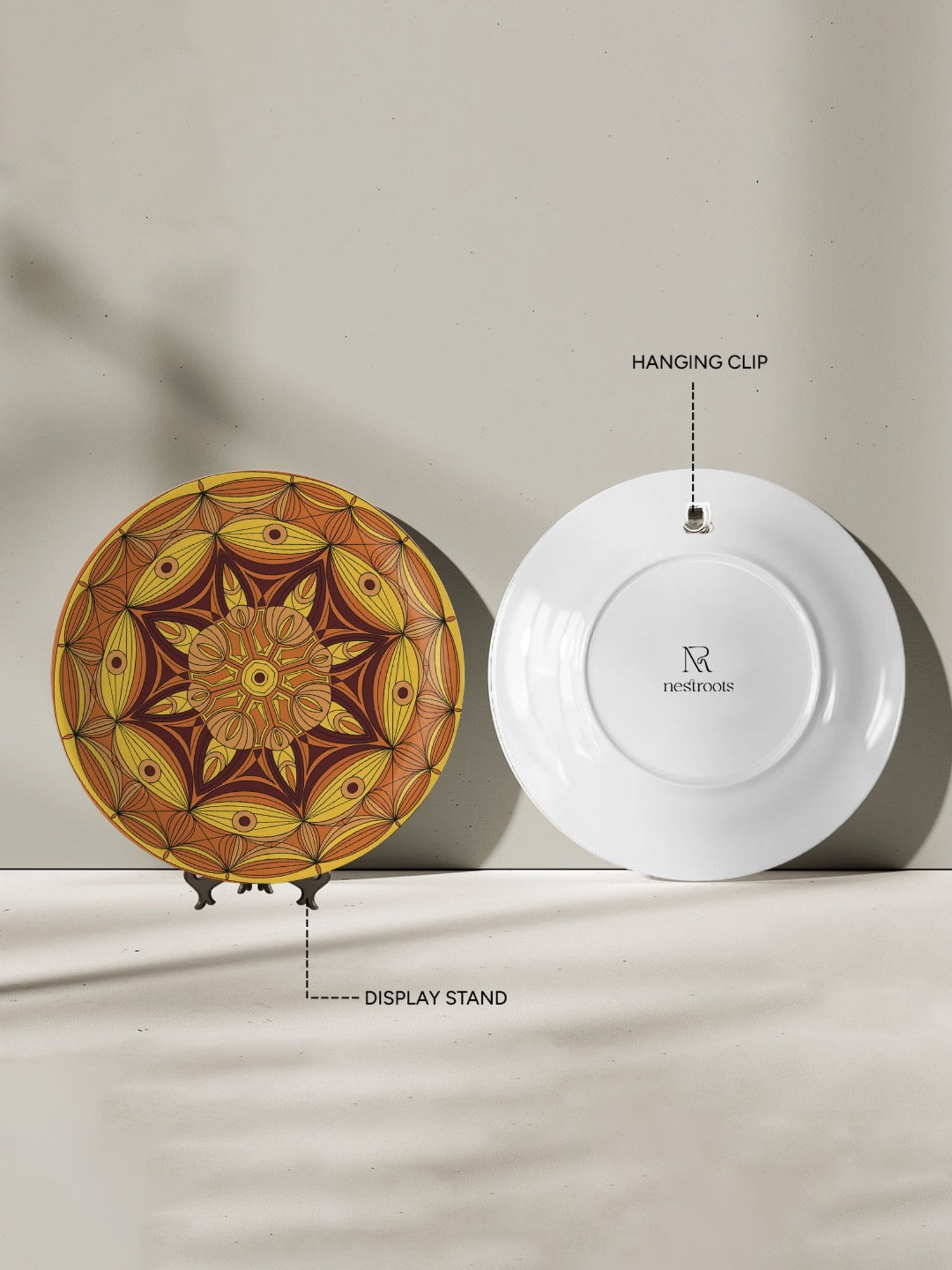 Nestroots Brown Sugar Serenity Artistry Mustard & Maroon Porcelain&iquest;Decorative Wall Plate