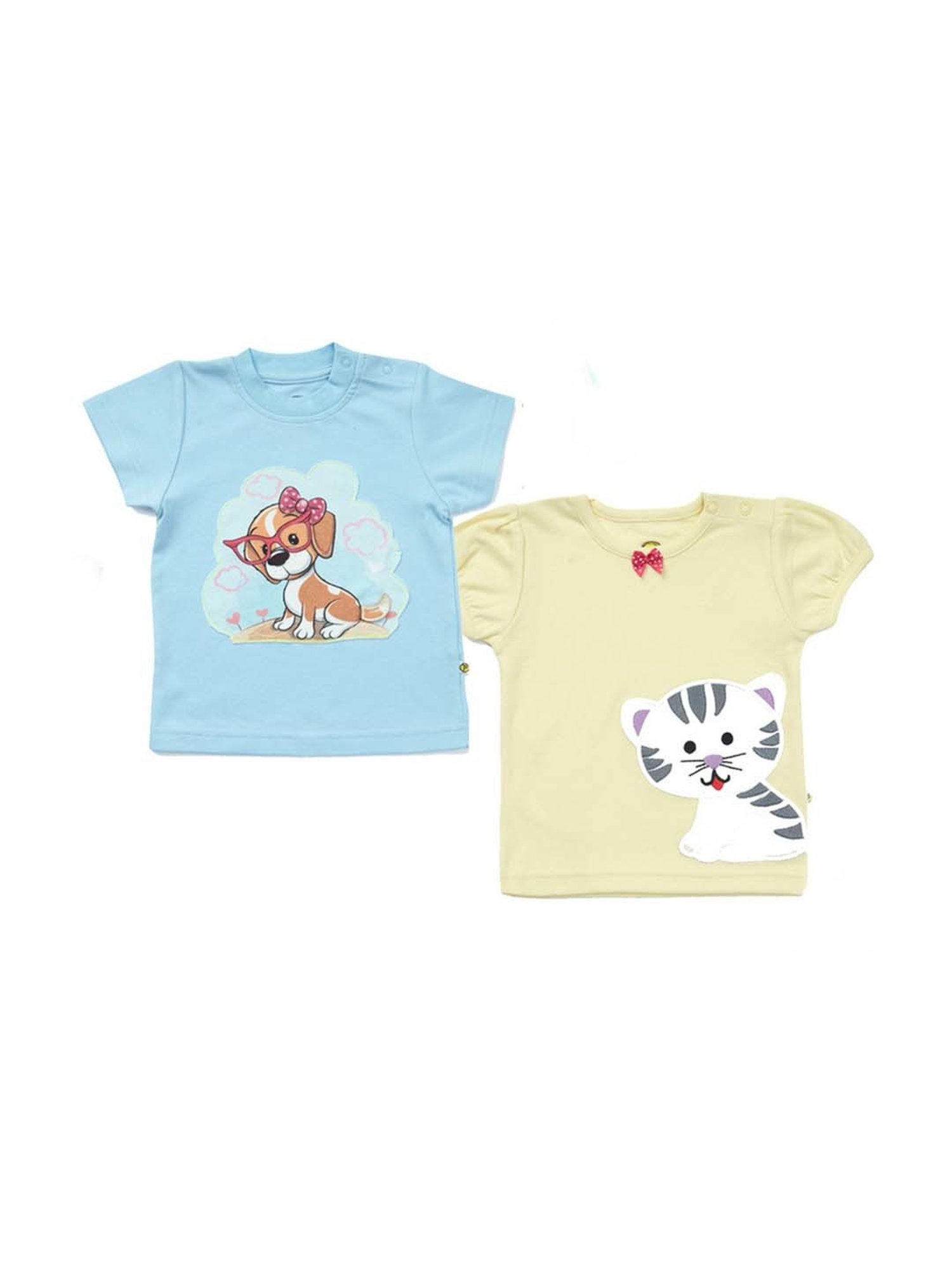 Pranava Kids Blue & Yellow Printed Top (Pack of 2)