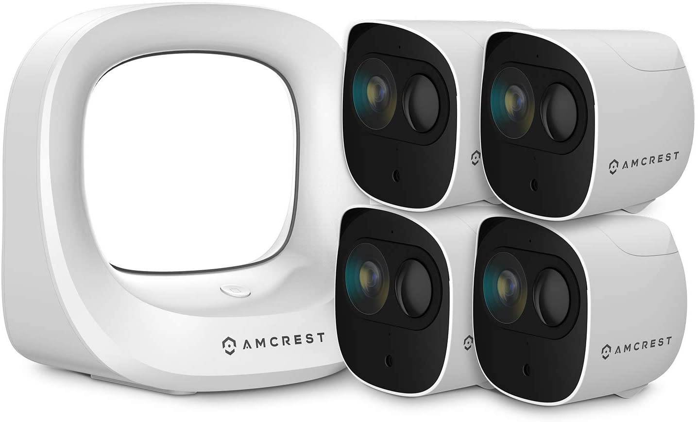 Amcrest Battery Home Security Camera System Wireless Outdoor 1080P, 6Month Rechargeable Battery, Night Vision, Indoor/Outdoor IP65 Weatherproof, 2-Way Audio, 4 Cam Kit AB2WFSET-4PP