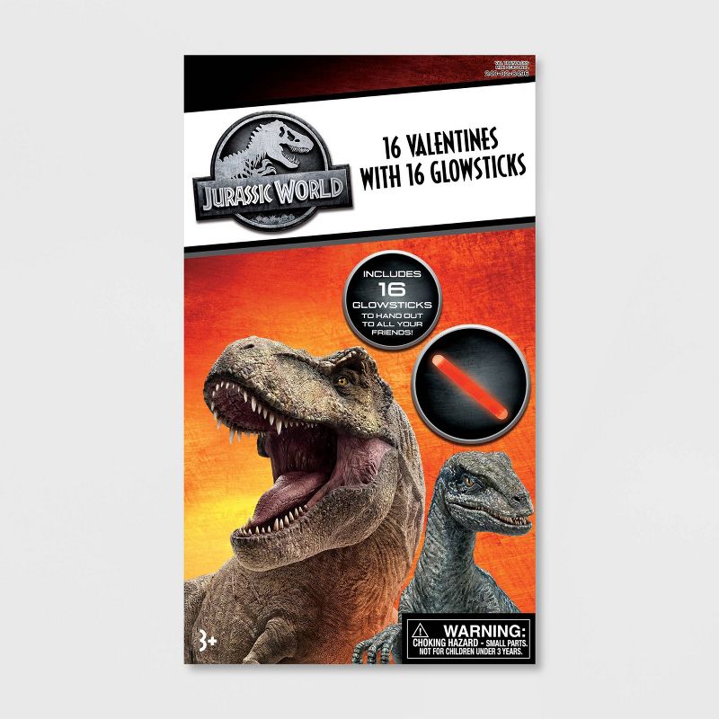 Jurassic World 16ct Valentines with Glow Sticks