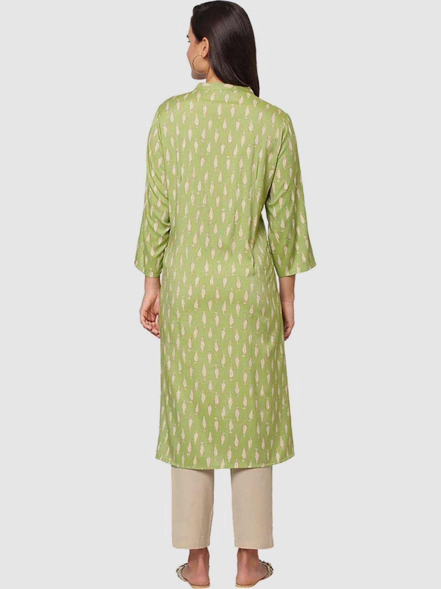 Fusion Beats Green Printed Straight Kurta