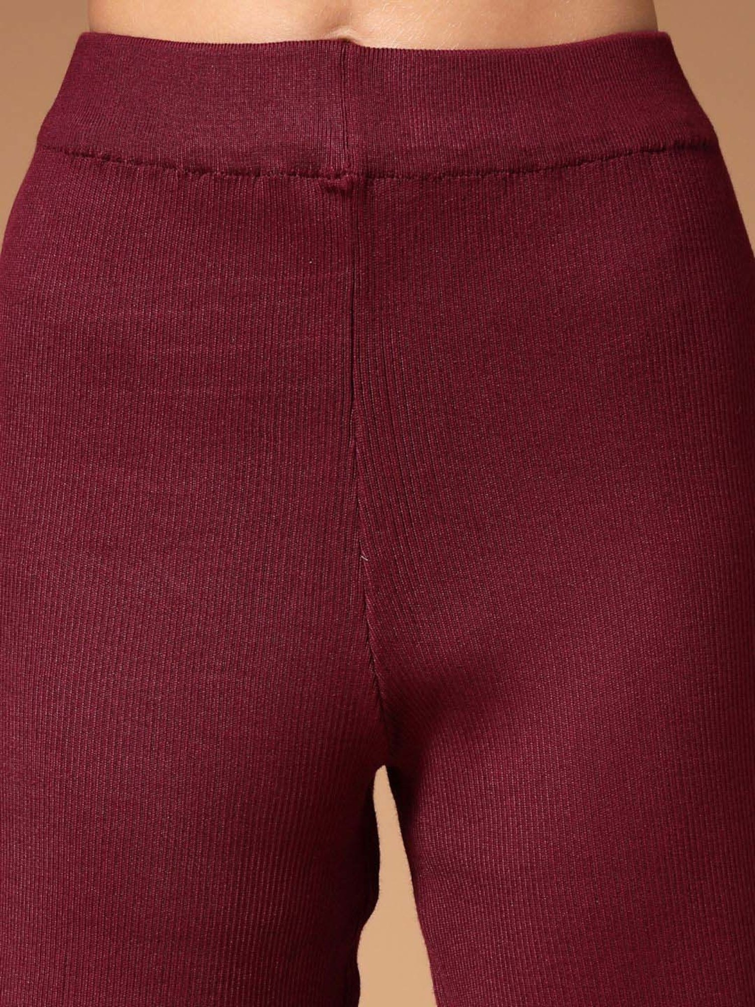 Mafadeny Maroon Plain Top Pants Set With Shrug