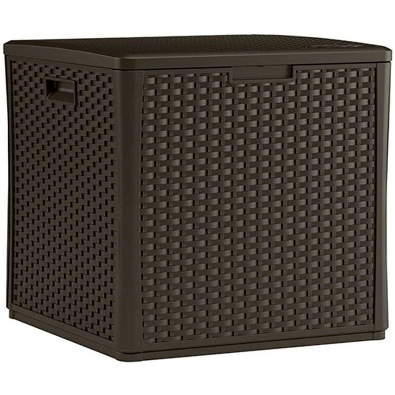 Suncast 60 Gallon Outdoor Storage Resin Wicker Design Cube Shape Patio Deck Box