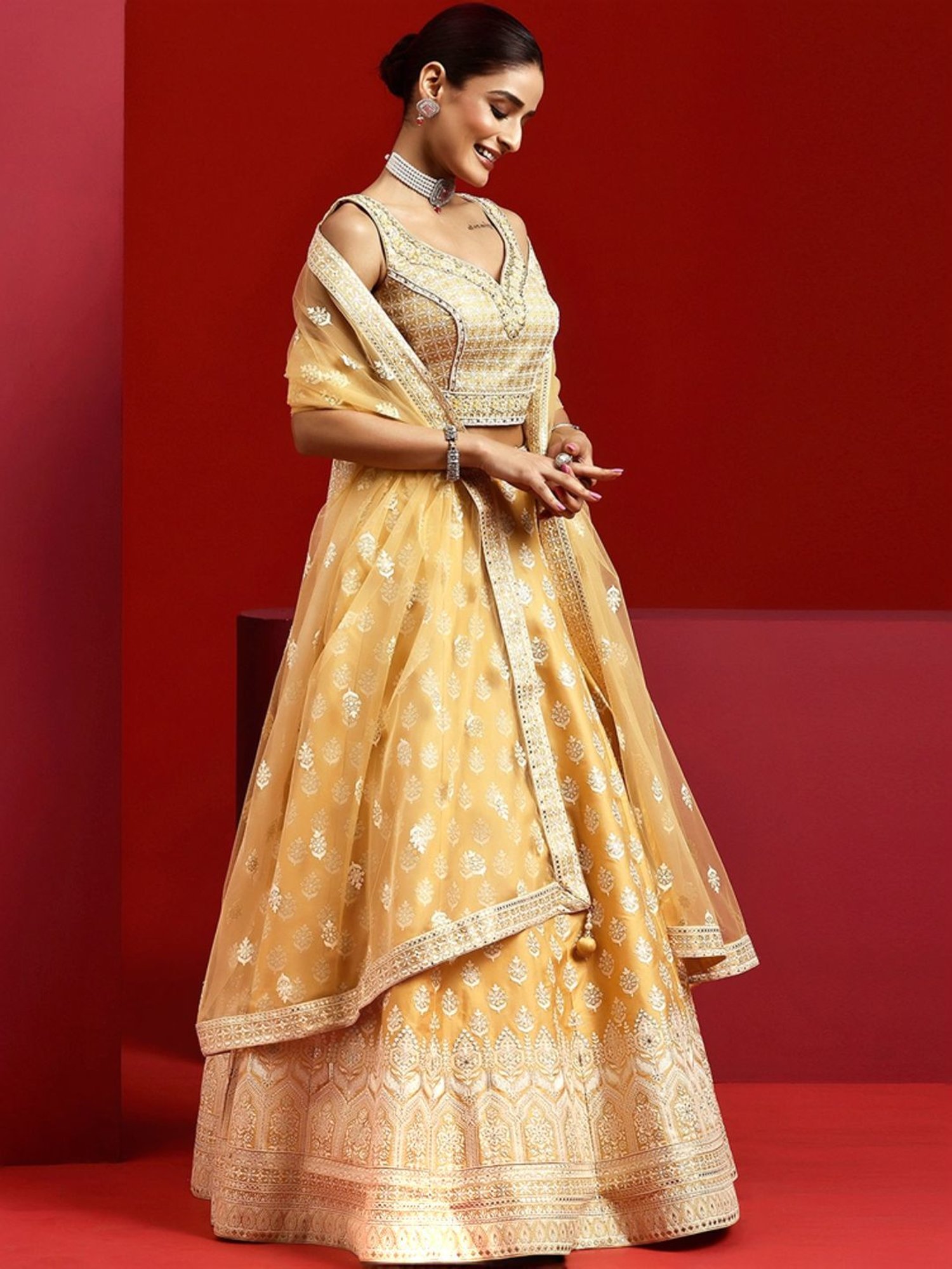 Libas Art Yellow Embroidered Lehenga Choli Set With Dupatta