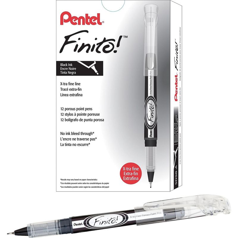 Pentel Finito! Porous Point Pen .4mm Black/Silver Barrel Black Ink SD98A