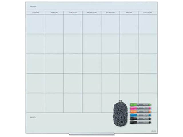U Brands 3968U00-01 Floating Glass Dry Erase Undated One Month Calendar, 36" x 36", White
