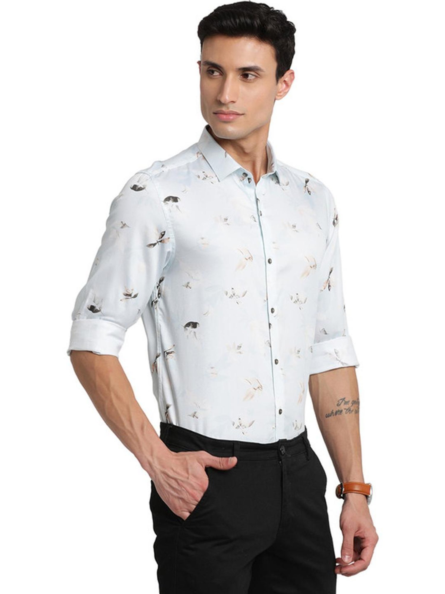 Turtle Steel Blue Slim Fit Printed Shirt