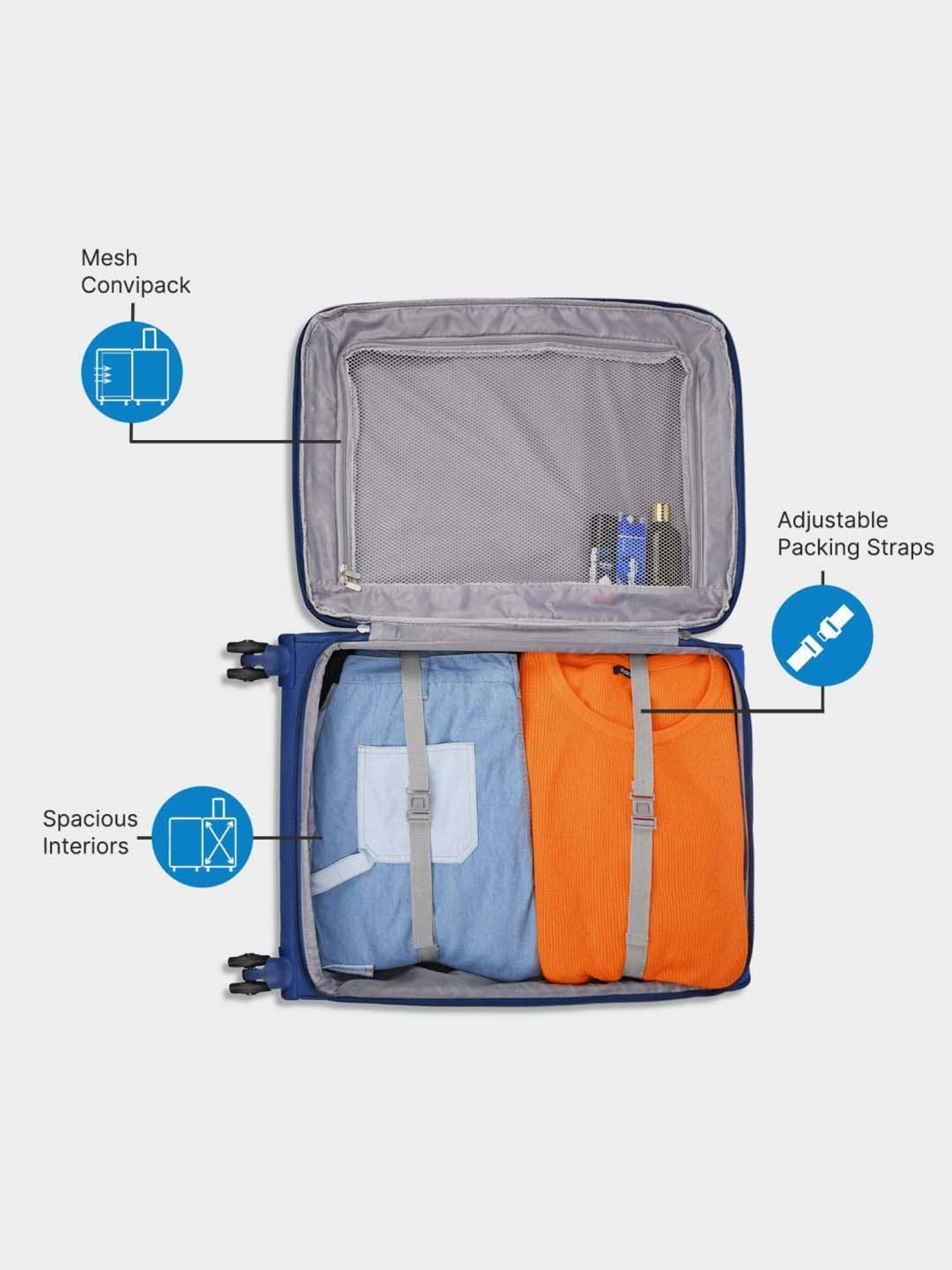 Skybags Snatch Blue Color Block Soft Medium Trolley Bag - 45 cm