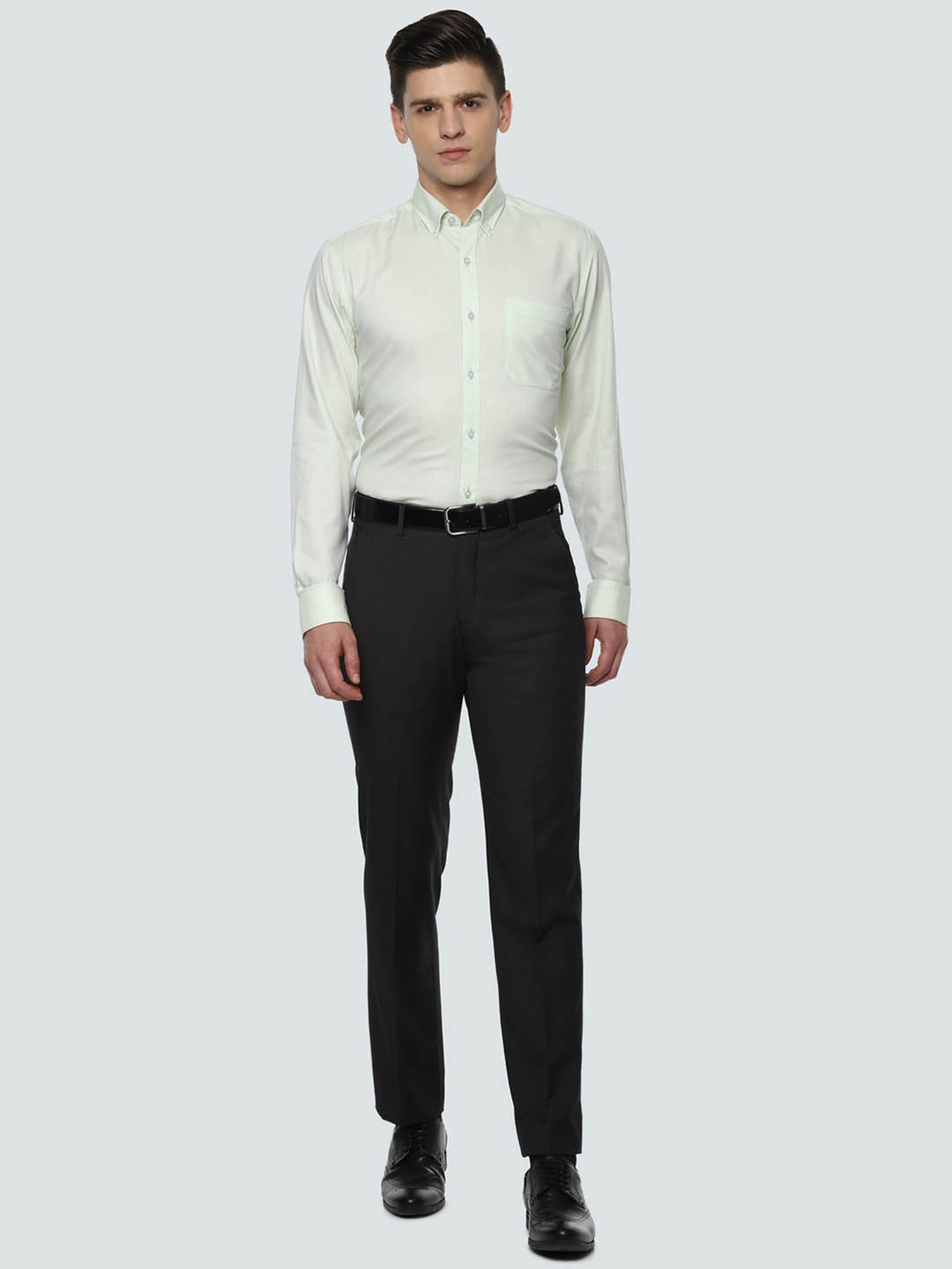 Louis Philippe Dark Grey Regular Fit Flat Front Trousers