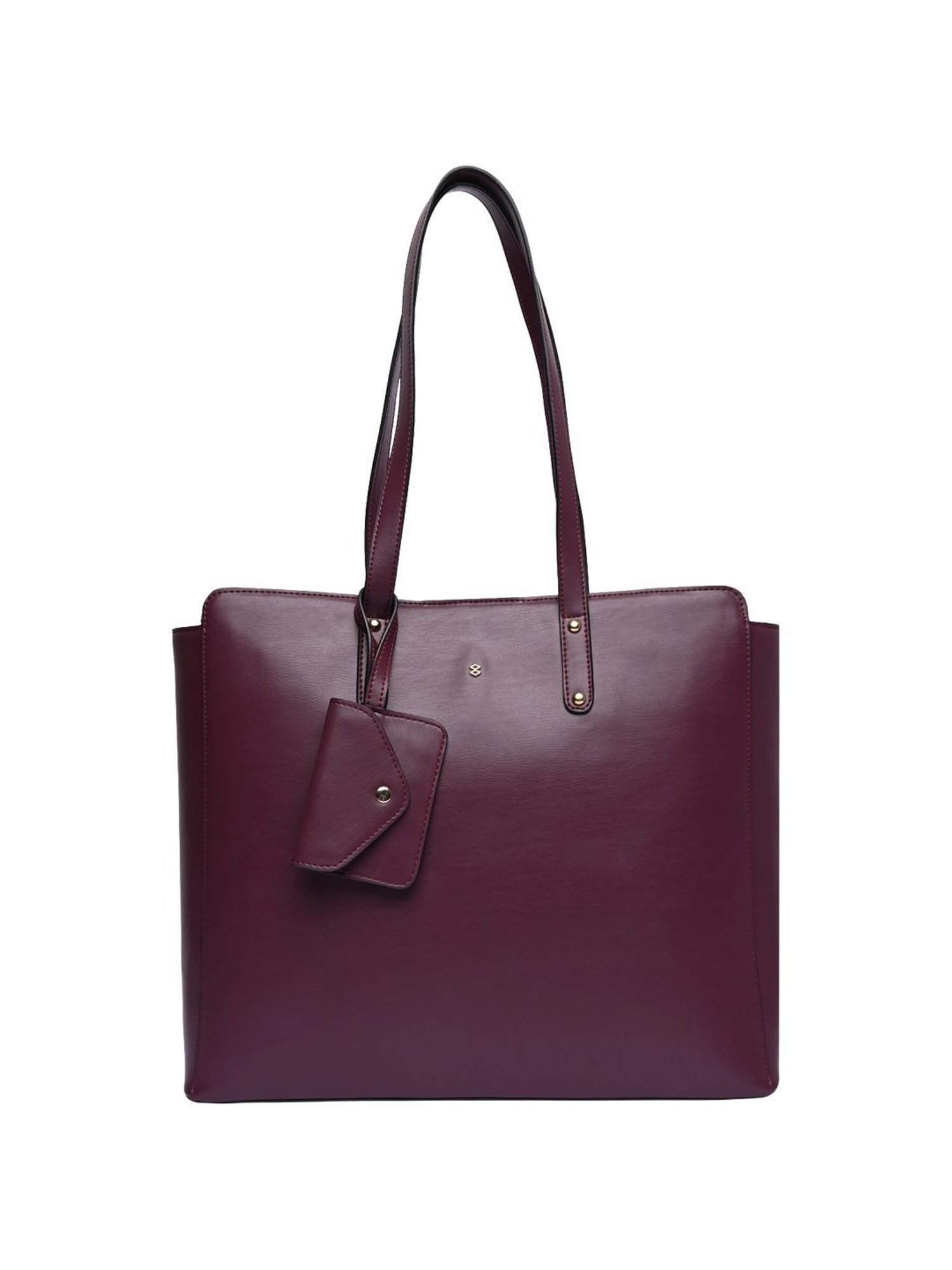 Horra Wine Solid Large Tote Handbag with Pouch