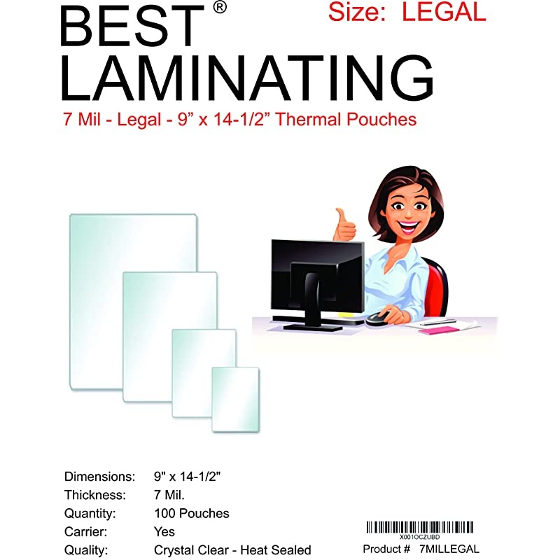 Laminating 7 Mil Clear Legal Size Thermal Laminating Pouches 9 X 145 Qty 100