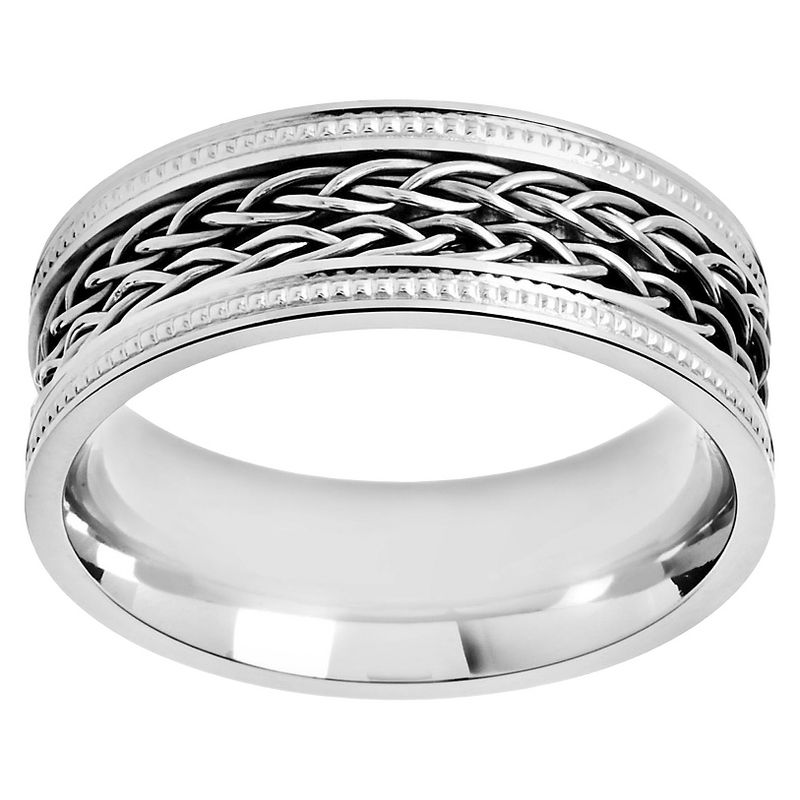 Men's Crucible Stainless Steel Ring with Double Braided Inlay Milgrain (11)