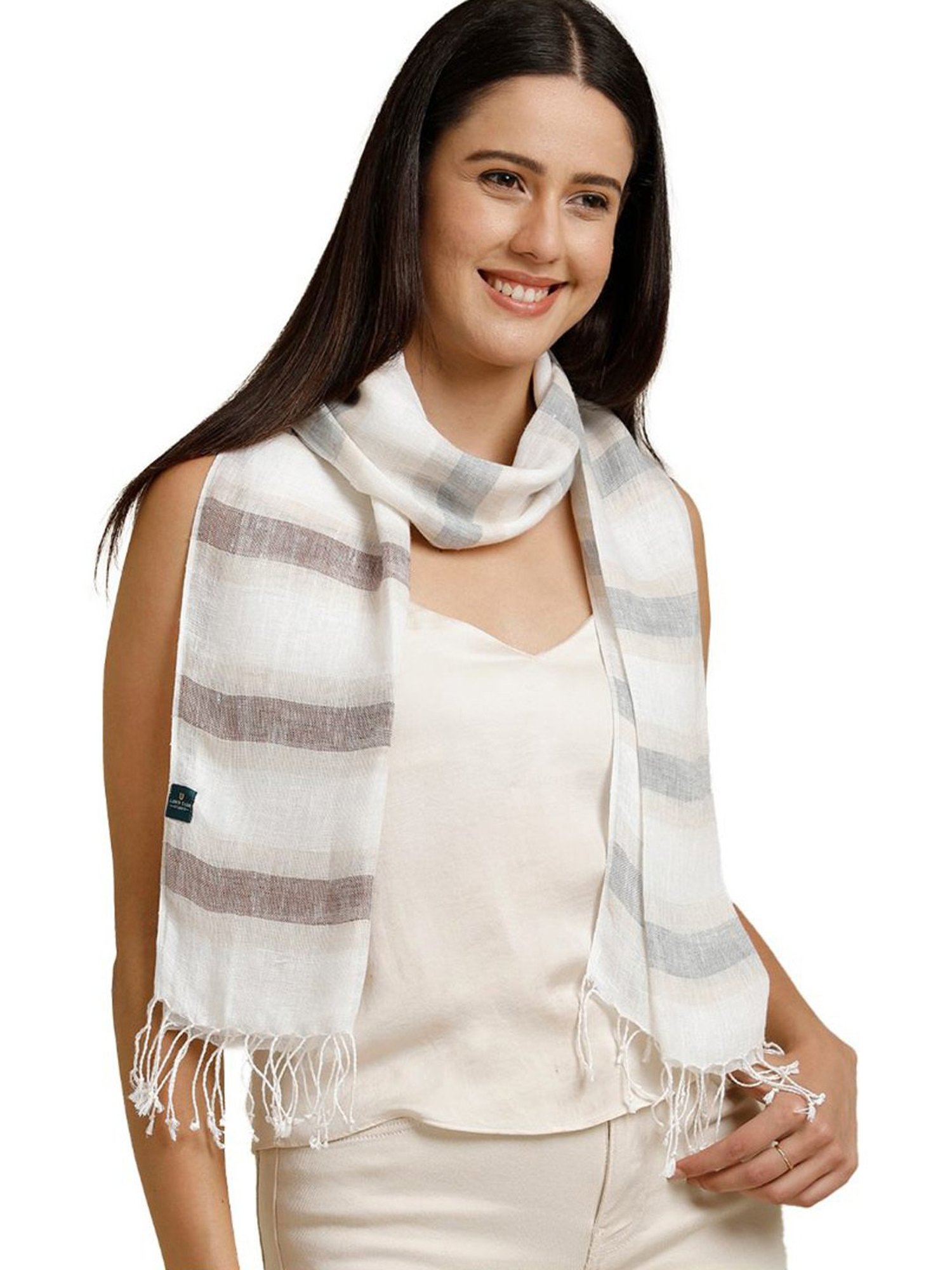 Linen Club Grey Striped Pure Linen Stole