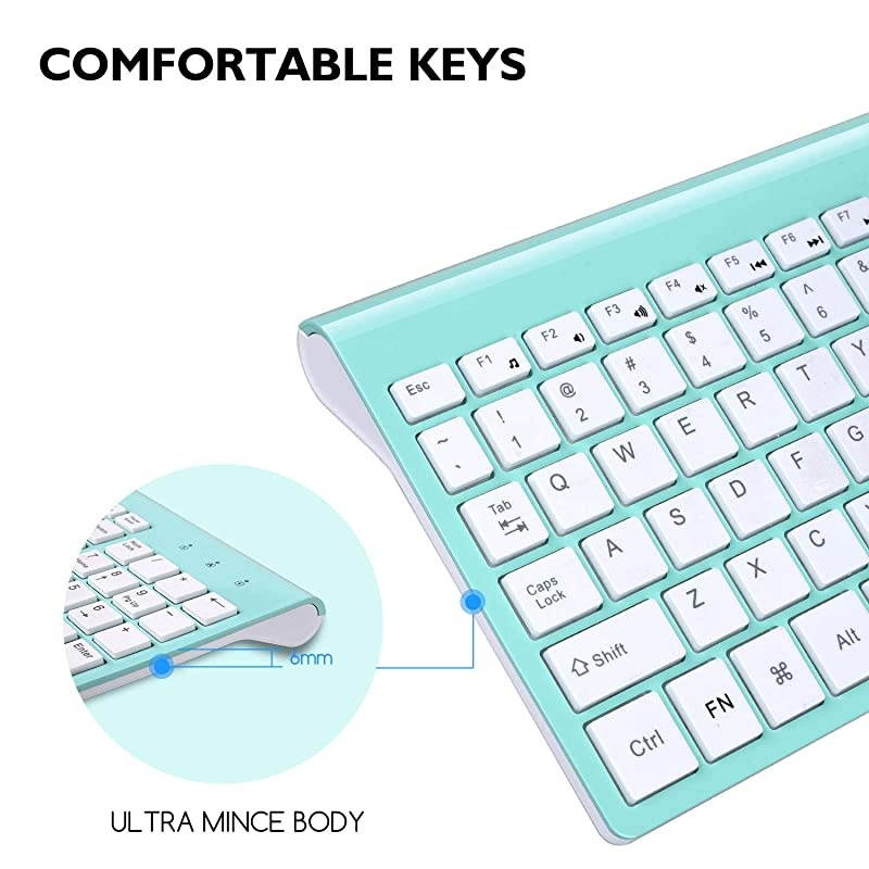 Wireless Keyboard Mouse Combo  Compact Full Size Wireless Keyboard and Mouse Set 24G UltraThin Sleek Design for Windows Computer Desktop PC Notebook Laptop Turqouise