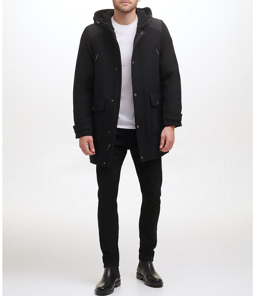 Kenneth Cole New York Long-Sleeve Mixed-Media Wool-Blend Duffel Coat