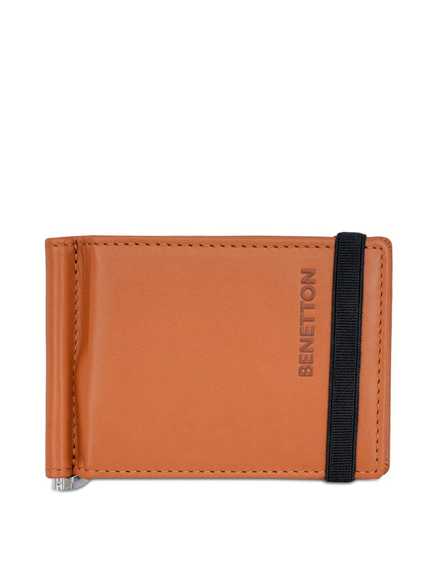 United Colors of Benetton Emberto Tan Leather Solid Money Clip Wallet