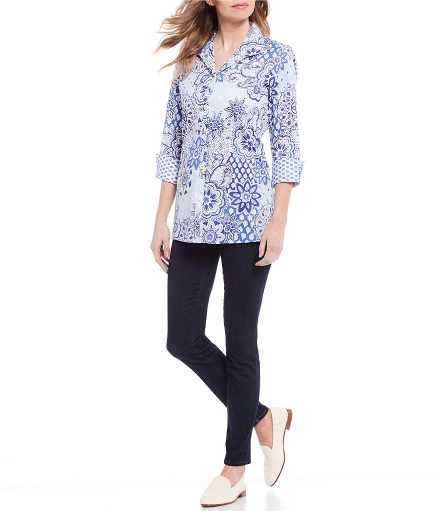 Eva Varro Animal Print Knit Jersey 3/4 Slit Sleeve Tunic