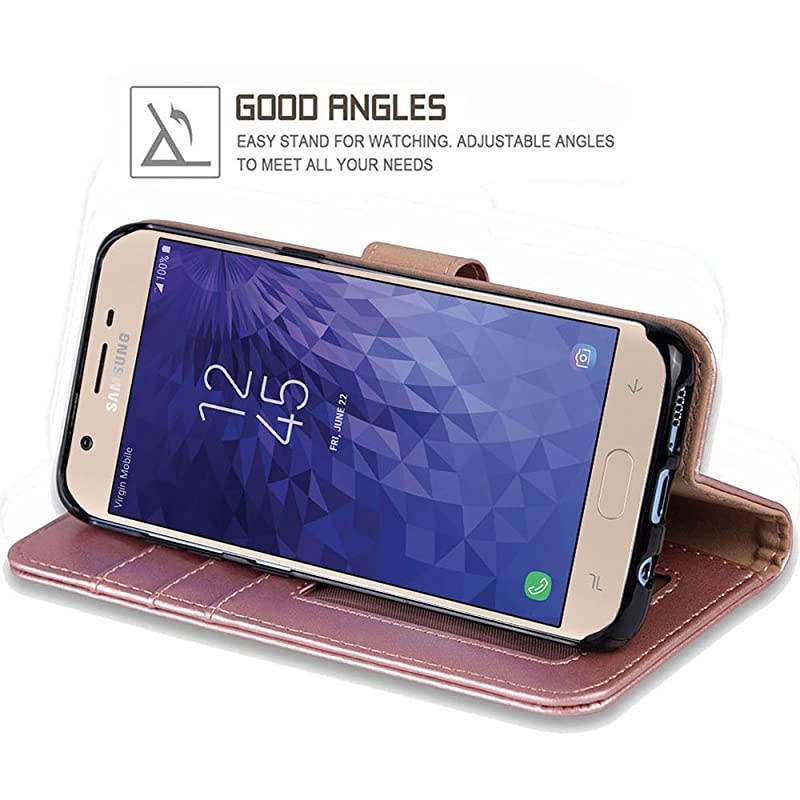 Galaxy J7 2018 Case/J7 V 2nd case/J7 Refine/J7 Star/J7 Aero/J7 Crown/J7 Top/J7 Aura/J7 Eon Case,  Luxury PU Leather Wallet Flip Protective Case Cover for Samsung Galaxy J737 (Rose Gold)