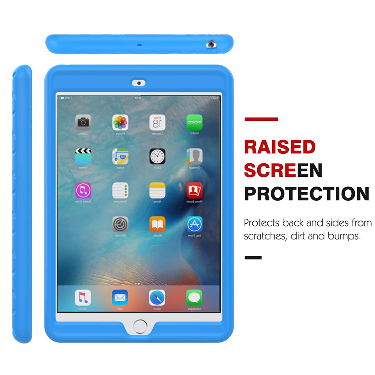 MoKo Case Fit iPad Mini 3/2/1- Light Weight Shock Proof Soft Silicone Back Cover [Kids Friendly] Fit Apple iPad Mini 1 (2012), iPad Mini 2 (2013), iPad Mini 3 (2014), Blue