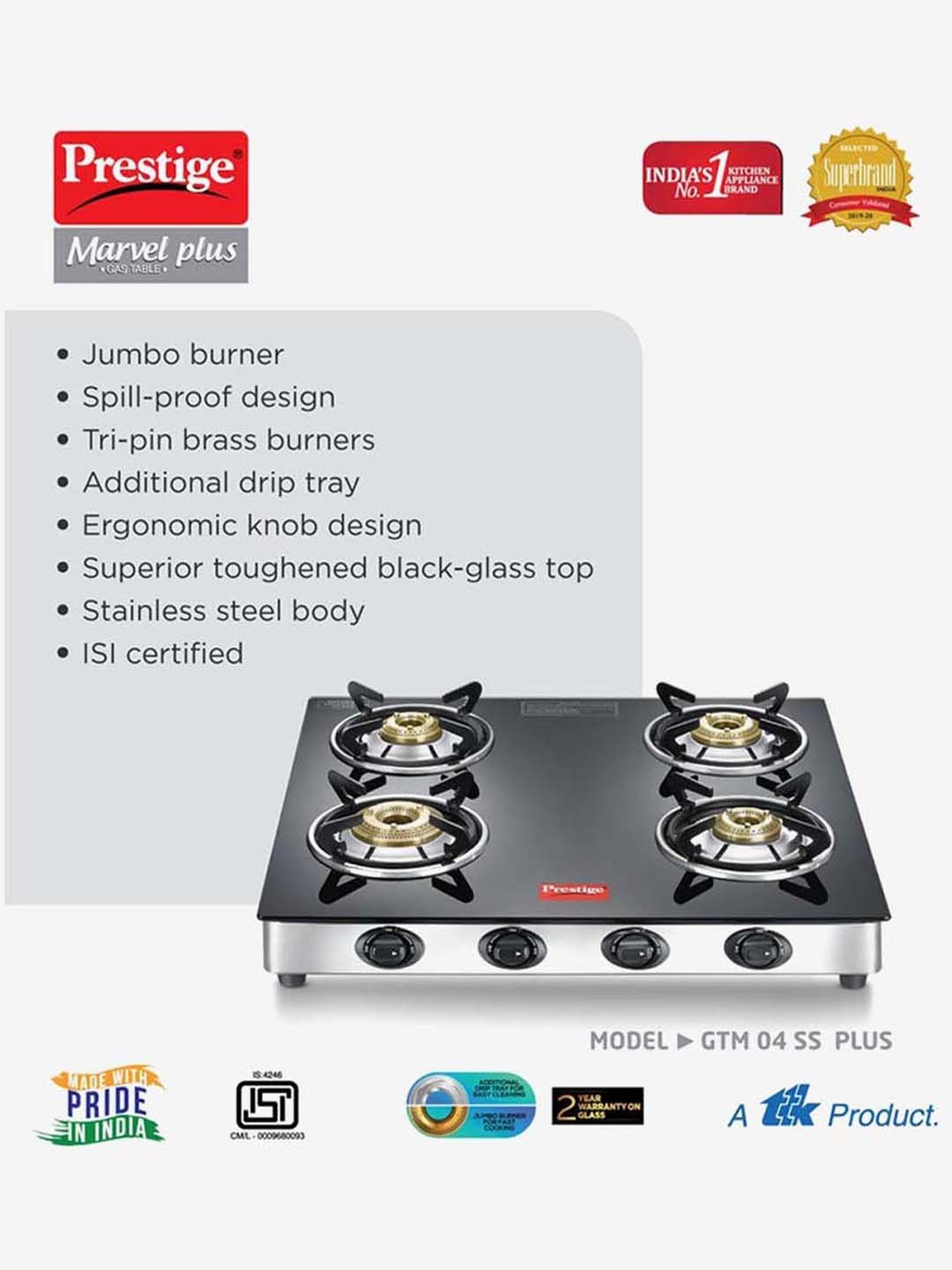 Pigeon Blackline Smart Black Glass Manual Gas Stove (2 Burners)