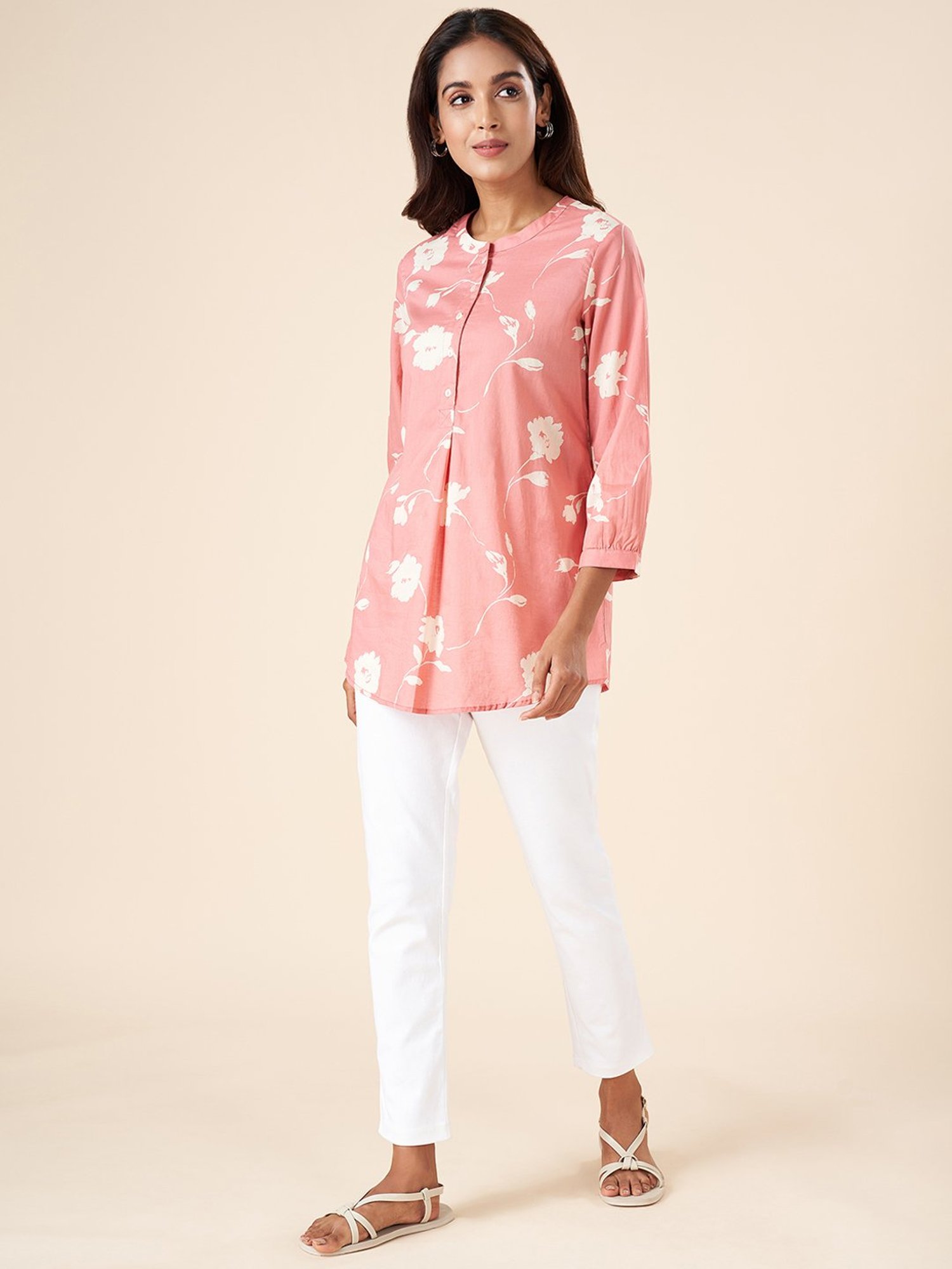 Akkriti by Pantaloons Coral Cotton Floral Print Tunic