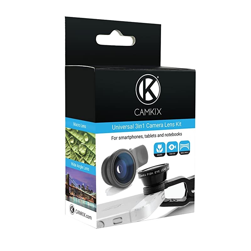 Universal 3 in 1 Cell Phone Camera Lens Kit for Smartphones Including Fish Eye Lens 2 in 1 Macro Lens Wide Angle LensUniversal ClipCarry PouchMicrofiber Cleaning Cloth