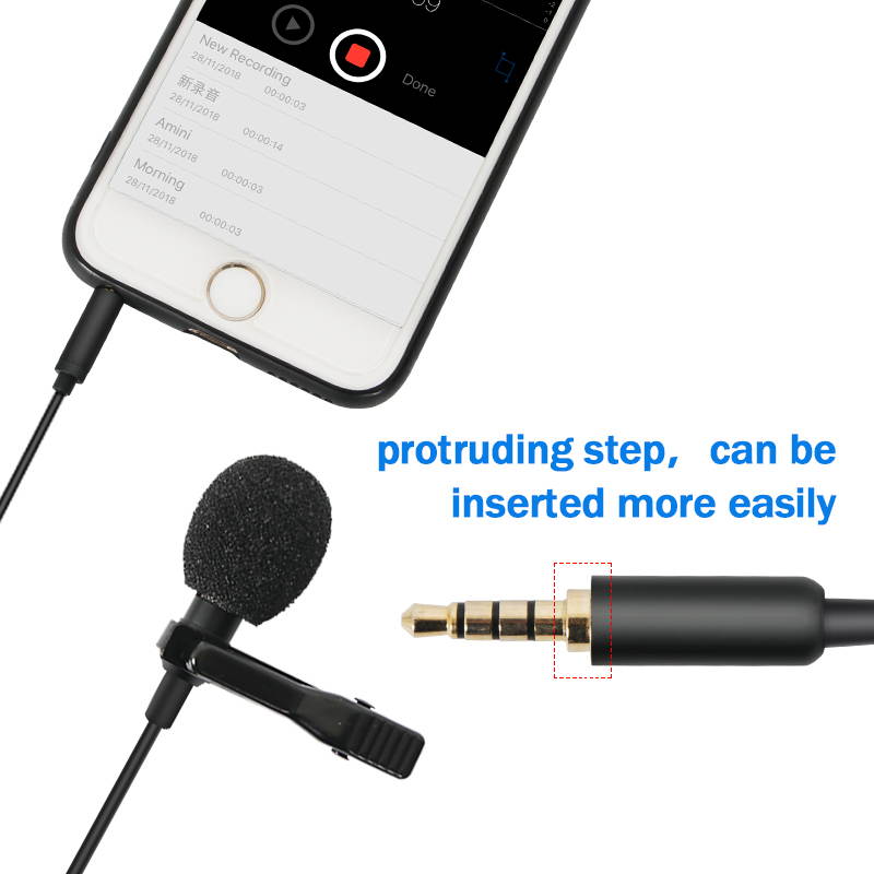Depusheng 1.45m Mini Portable Microphone Condenser Clip-on Lapel Lavalier Mic Wired Mikrofo/Microfon for Phone Laptop