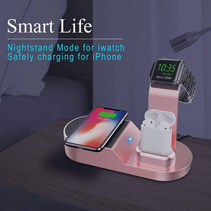 Wireless Charger iWatch Stand Compatible with iWatch Series SE 6 5 4 3 2 1 AirPods Pro Airpods and Phone Series 12 SE 11 11 pro 11 Pro Max Xs X Max XR X 8 8PNo Adapter