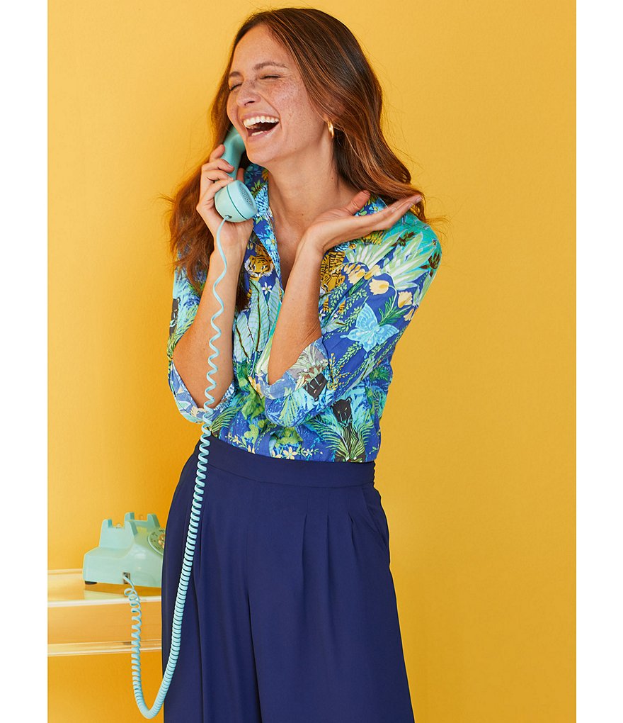 J.McLaughlin Lois Cotton Floral Long Sleeve Shirt Collar Blouse