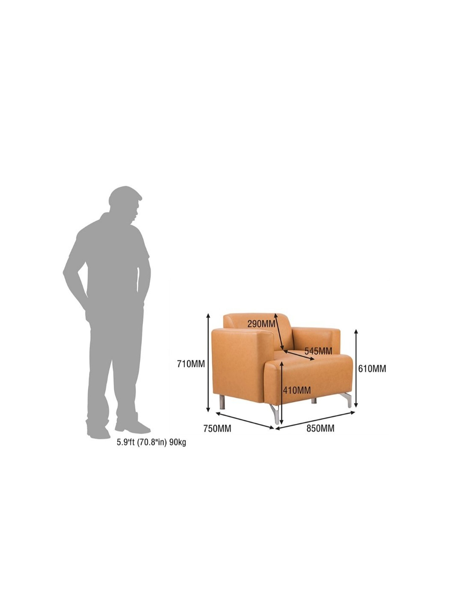 Durian Windsor Modern Camel Brown Premium Leatherette 1 Seater Sofa