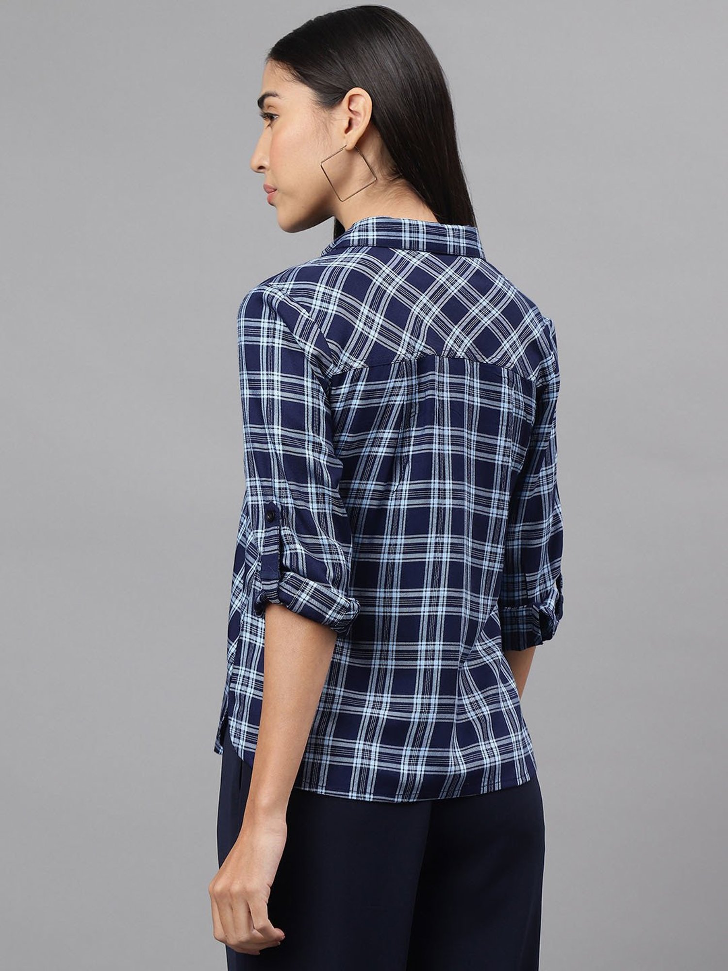 Latin Quarters Navy Check Top