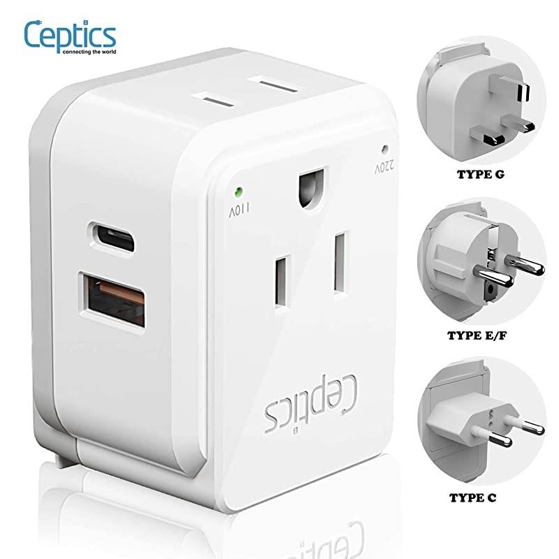 European Power Plug Adapter Travel Set by  Safe Dual USB amp USBC 2 USA Socket Compact amp Powerful Use in Germany France Italy UK Includes Type EF Type C Type G SWadAPt Attachments