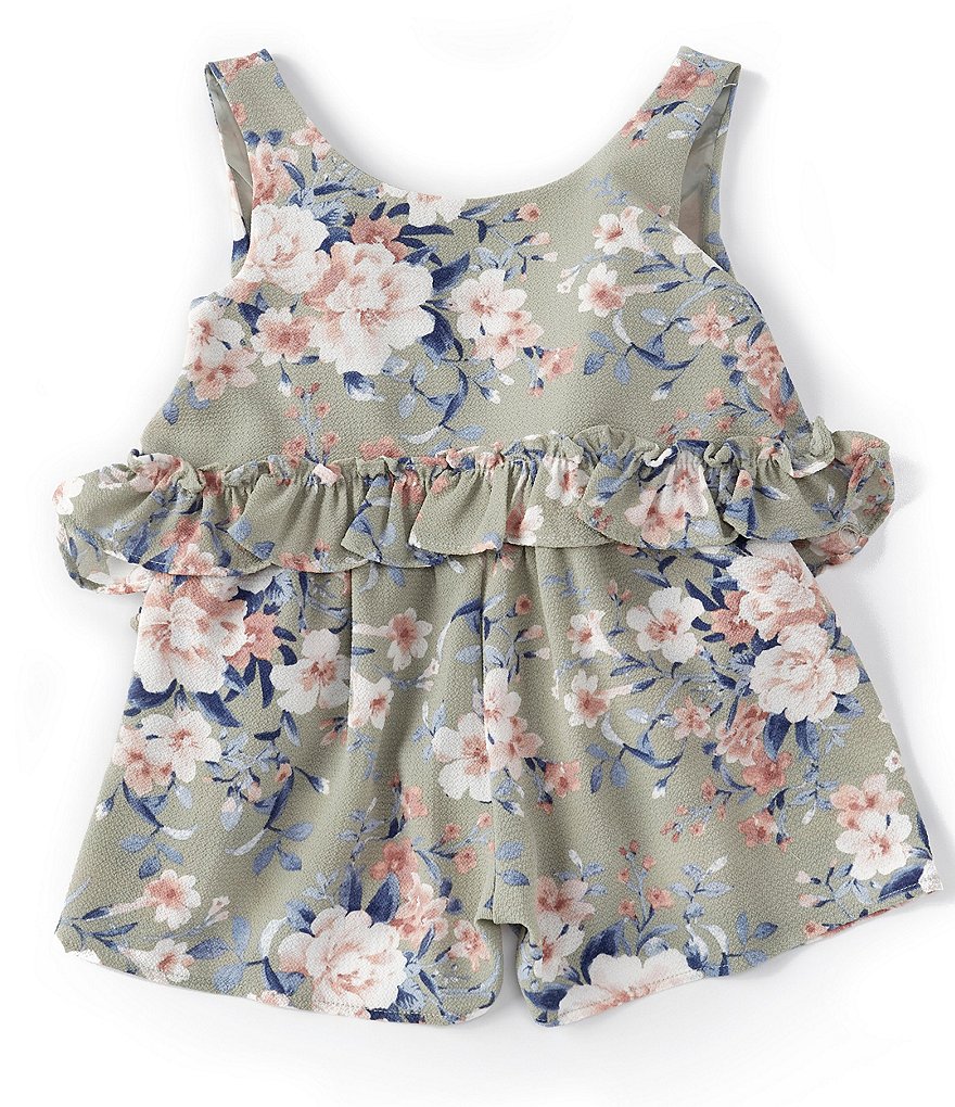 Bonnie Jean Little Girls 4-6X Bow-Back Floral Crepe Romper