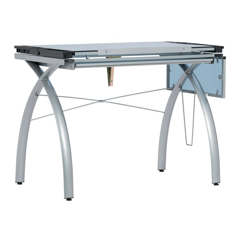 Futura Craft Station with Folding Shelf - Silver/Blue Glass