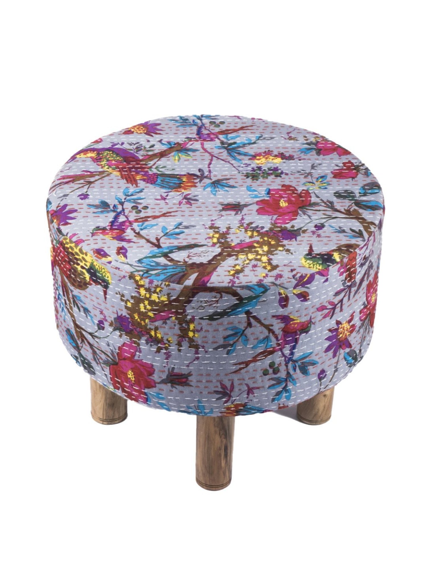 Chumbak French Sahara Solid Mustard Yellow Wood Ottoman