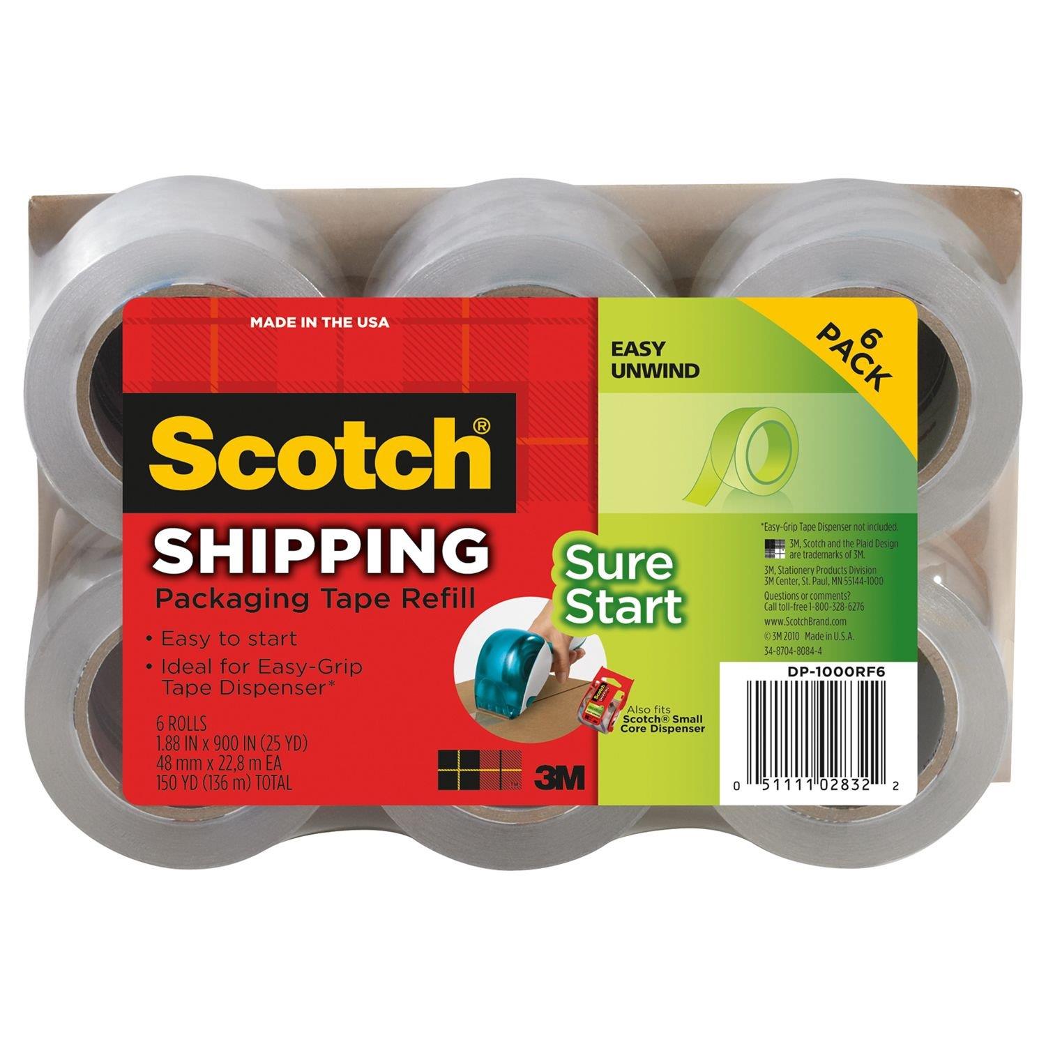 Scotch DP-1000RF6 Packaging Tape, 1.88 Inches x 900 Inches (6-Pack) (3, 1 1/2 In)