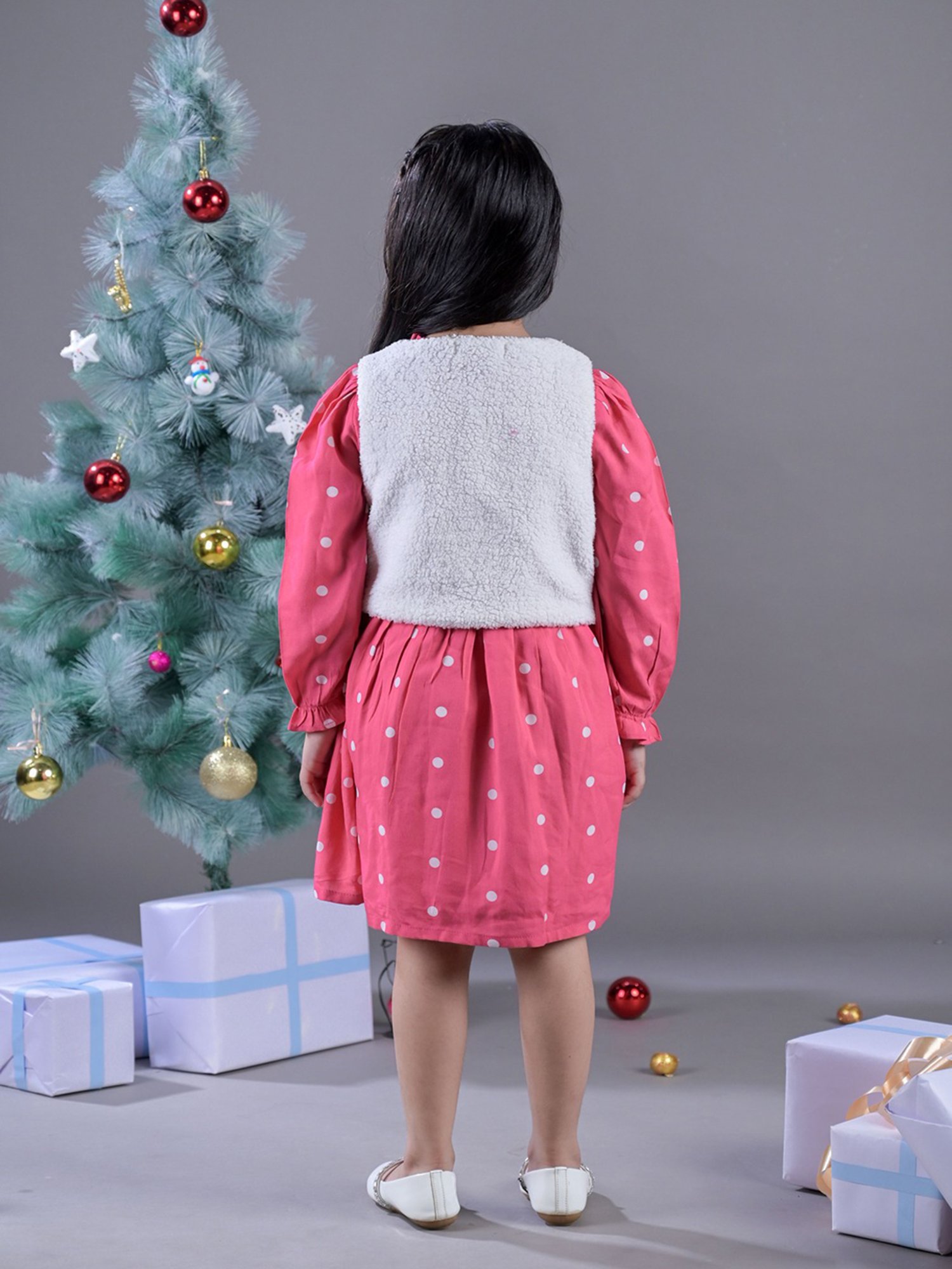 Budding Bees Kids Pink & White Printed Full Sleeves Dress with Jacket