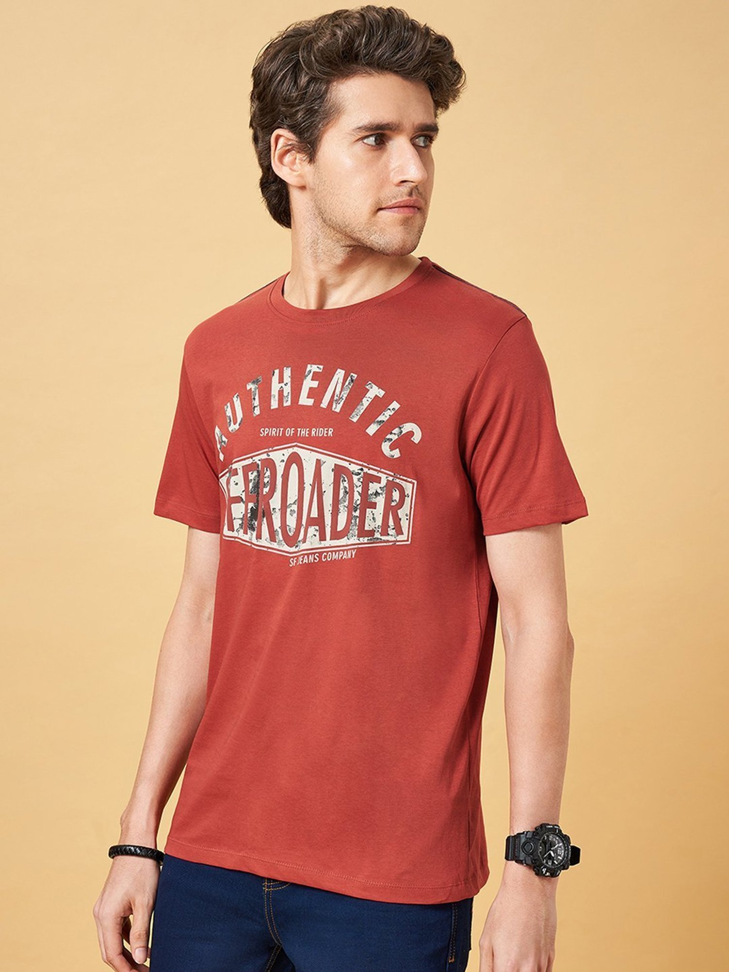 Sf Jeans By Pantaloons Rust Slim Fit Printed T-Shirt