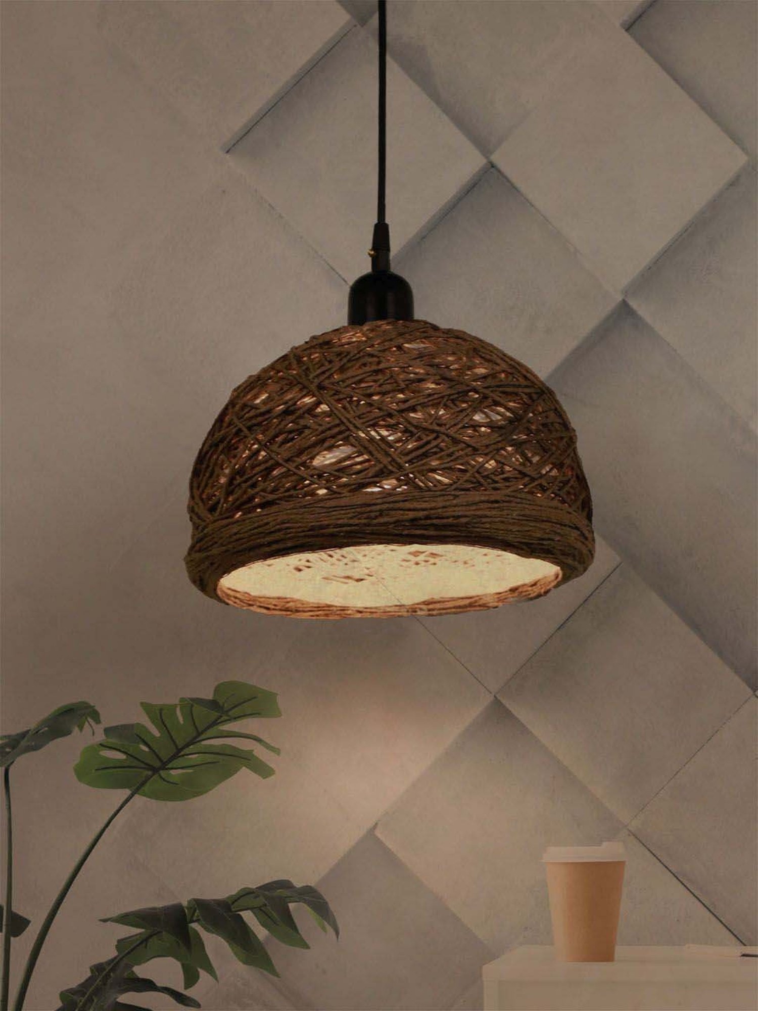 Fos Lighting Brown String Bowl Pendant Lamp - Set of 1
