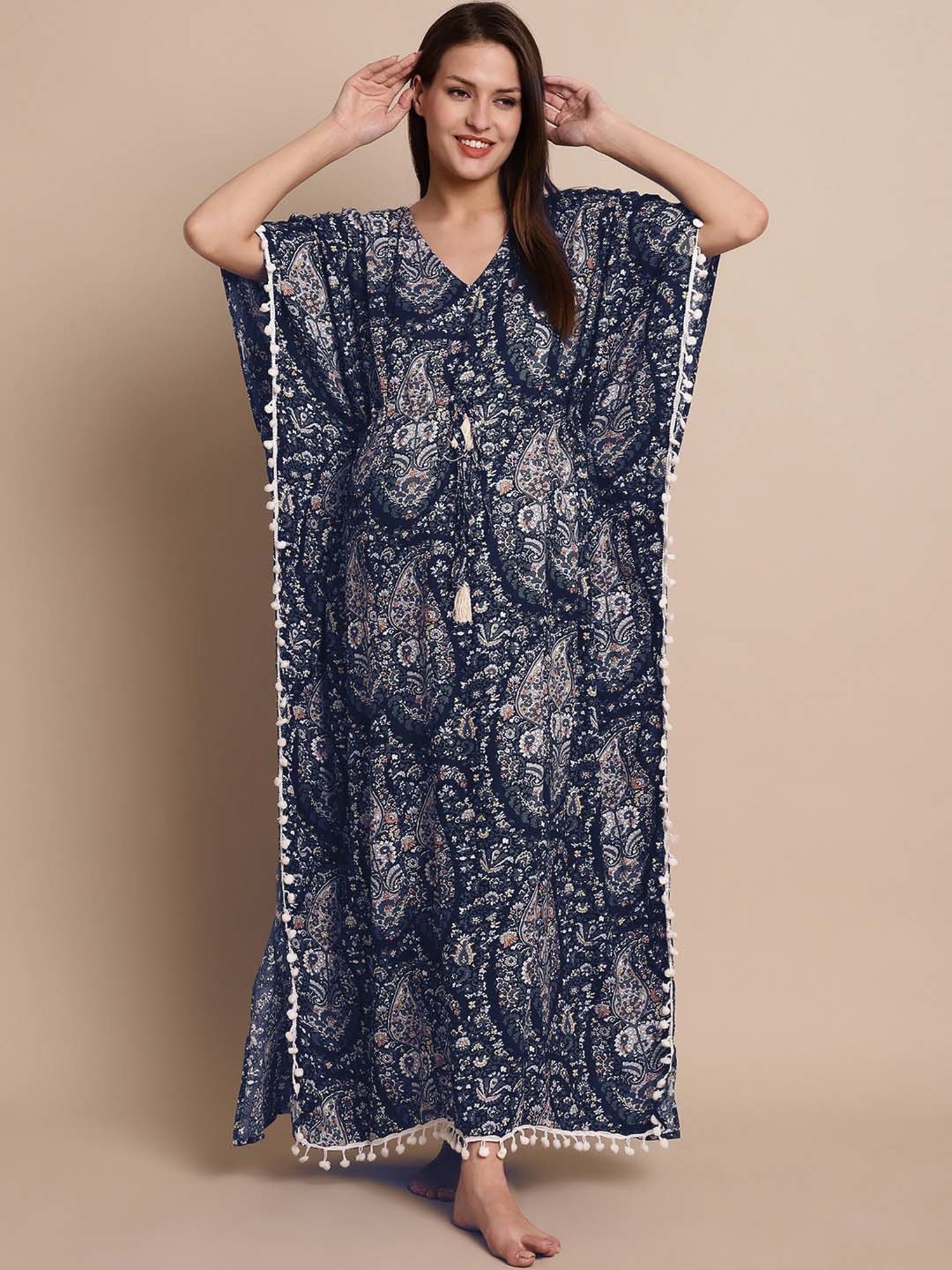Secret Wish Navy Floral Print Maternity Kaftan