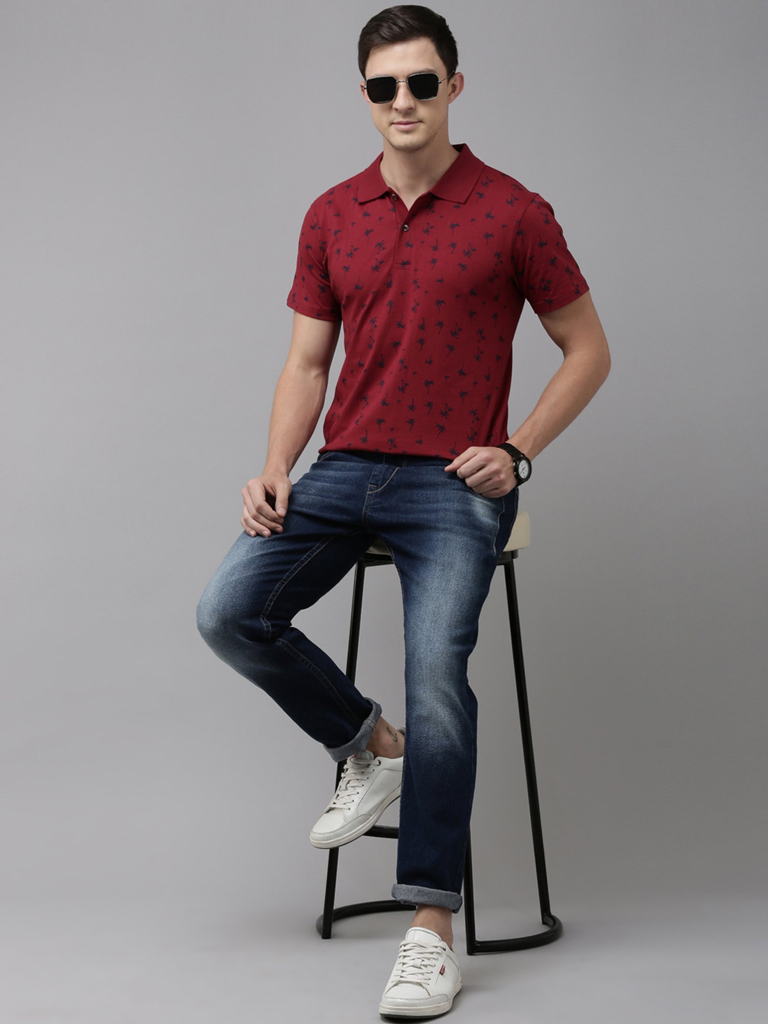 Kryptic Maroon Regular Fit Printed Polo T-Shirt