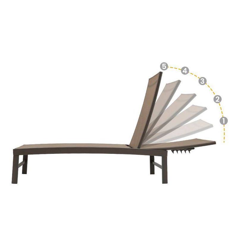 3pc Outdoor Aluminum Adjustable Curved Chaise Lounge Chairs & Table - Brown - Crestlive Products