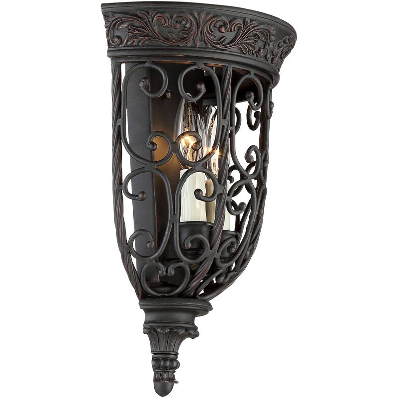 Franklin Iron Works Rustic Wall Light Sconce Rubbed Bronze Hardwired 14 1/4" High Fixture Scrollwork for Bedroom Bathroom Hallway