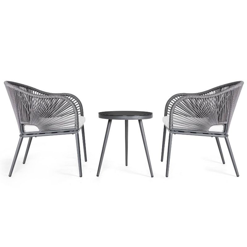 3pc Steel Bistro Set Gray - Nuu Garden