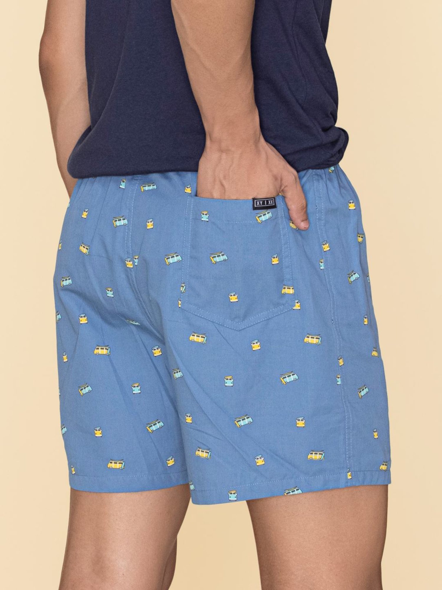 XYXX Surfboard Blue & Bus Blue Cotton Relaxed Fit Printed Boxers - Pack Of 2