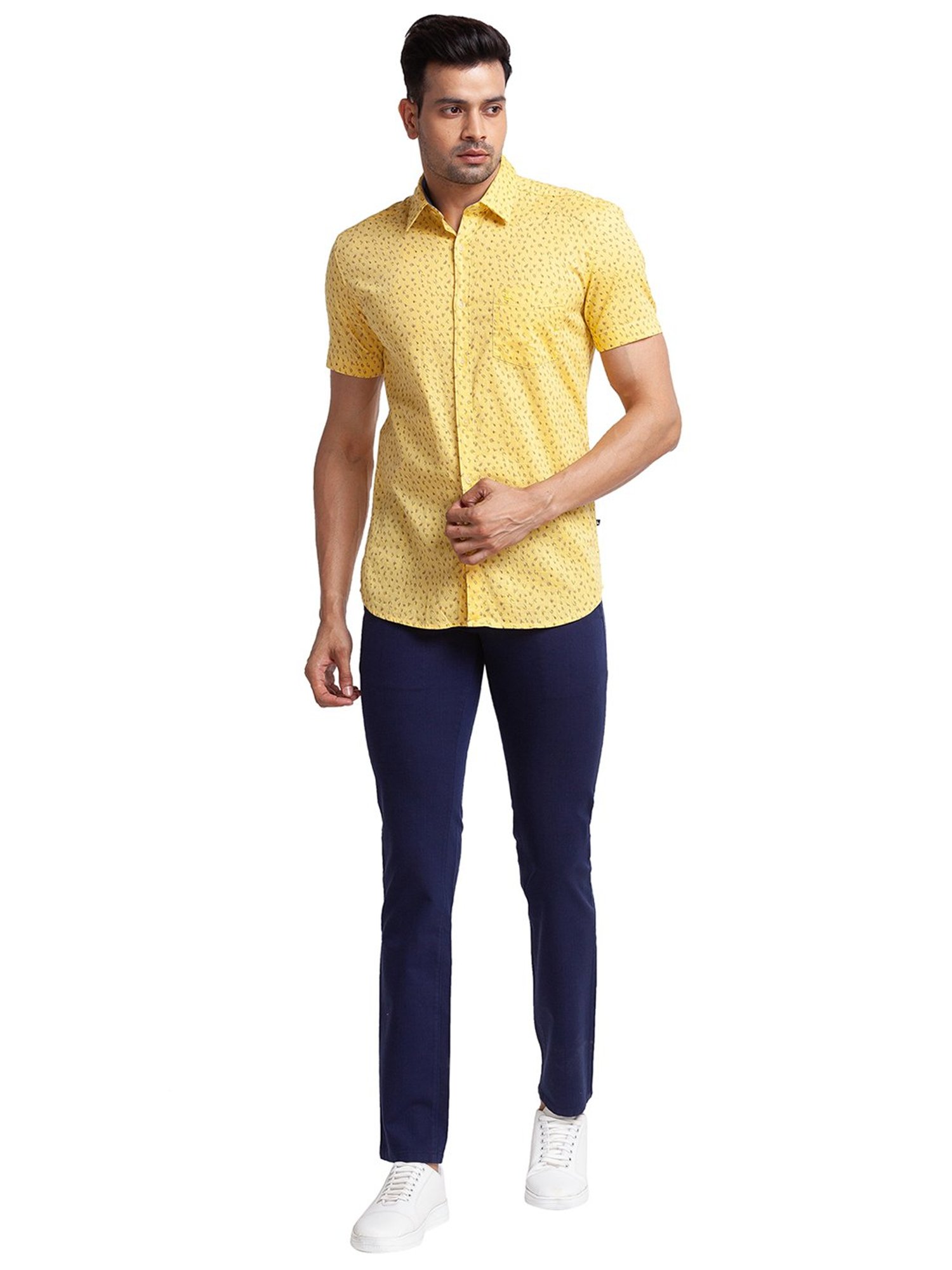 Parx Yellow Slim Fit Printed Shirt